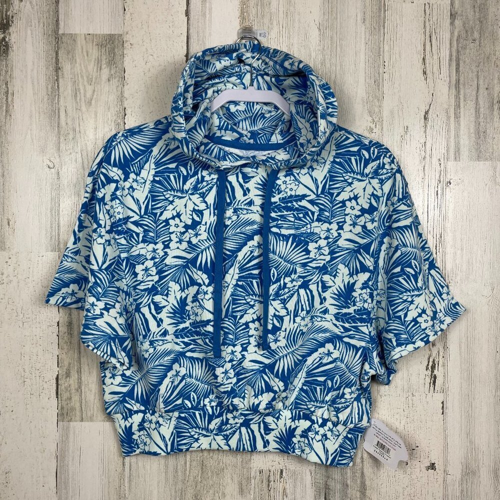 Ivory Ella Andrea tropical cropped hoodie sweatshirt blue white size small NWT